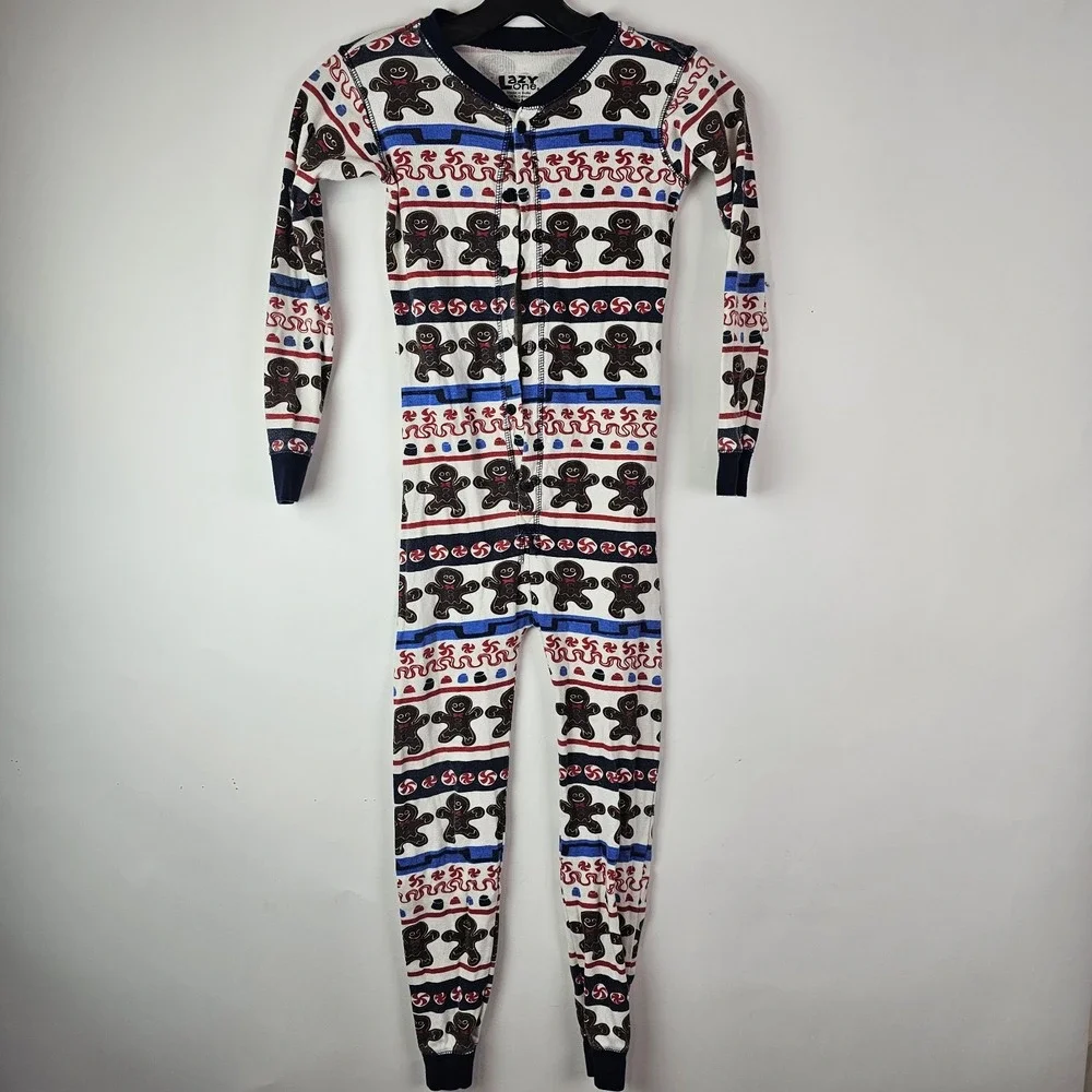 Lazy One Kids Size 8 Pajamas One Piece Cotton Sweet Cheeks Gingerbread Sleepwear